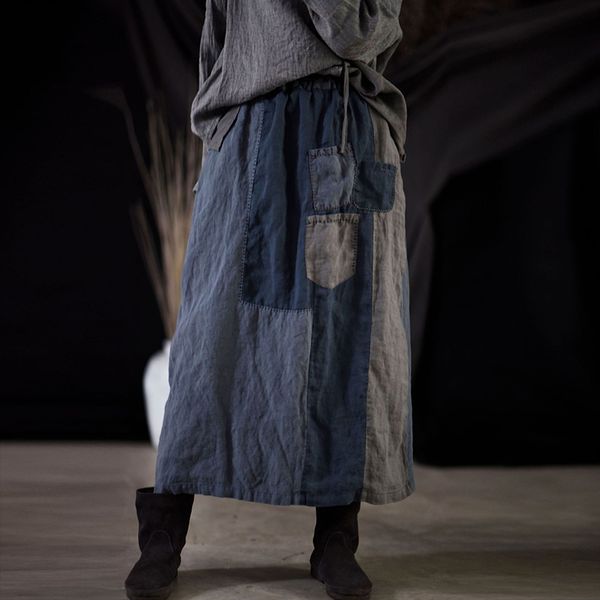 johnature patchwork linen vintage skirts casual elastic waist women loose all-match mid-calf straight skirts 210521, Black
johnature patchwork linen vintage skirts casual elastic waist women loose all-match mid-calf straight skirts 210521, Black