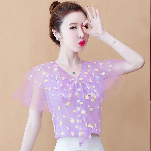 women's blouses & shirts 2021 spring and summer fashion small daisy mesh lace blouse foreign temperament chiffon shirt women, White
women's blouses & shirts 2021 spring and summer fashion small daisy mesh lace blouse foreign temperament chiffon shirt women, White