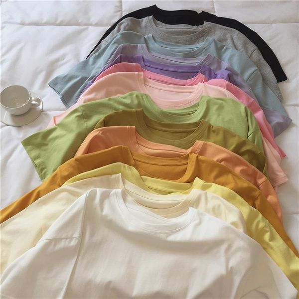 women's t-shirt small color low saturation multicolor loose slim round neck cotton t shirt women short sleeve, White
women's t-shirt small color low saturation multicolor loose slim round neck cotton t shirt women short sleeve, White