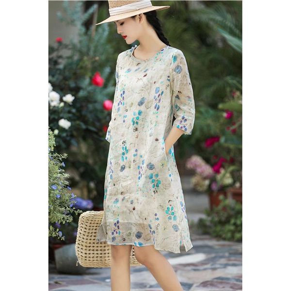 casual dresses summer cotton linen women's dress literary print loose lined travel robe chinese women clothes, Black;gray
casual dresses summer cotton linen women's dress literary print loose lined travel robe chinese women clothes, Black;gray