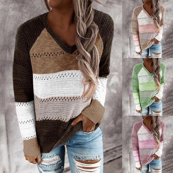 women's sweaters fashion pullovers loose knitted sweater women autumn v neck pullover strip color-matching hollow long sleeves, White;black
women's sweaters fashion pullovers loose knitted sweater women autumn v neck pullover strip color-matching hollow long sleeves, White;black