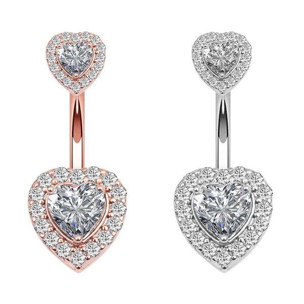 body jewelry single piece stainless steel navel belly button ring diamond zircon double heart rose gold women girl pierce, Silver
body jewelry single piece stainless steel navel belly button ring diamond zircon double heart rose gold women girl pierce, Silver