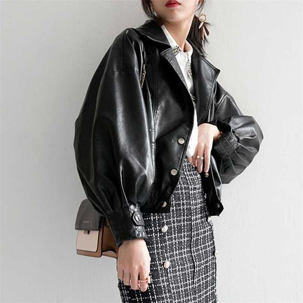 autumn women faux leather jacket fashion loose soft pu motorcycle punk leather biker coat for female outwear 211110, Black
autumn women faux leather jacket fashion loose soft pu motorcycle punk leather biker coat for female outwear 211110, Black