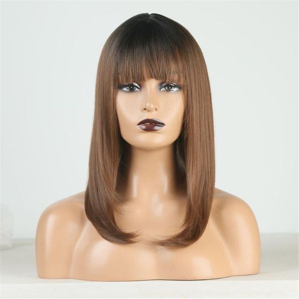 bob wig with bangs ombre short synthetic wigs two tone color machinde made cut fiber hair, Black
bob wig with bangs ombre short synthetic wigs two tone color machinde made cut fiber hair, Black