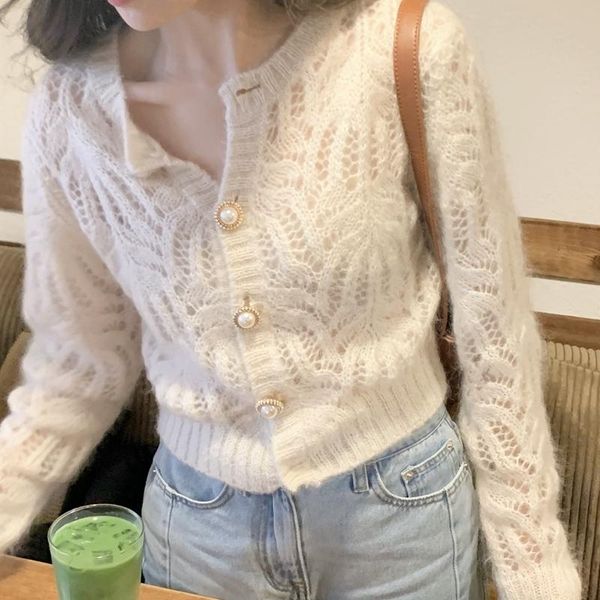 women's knits & tees thin hollow out knit sweater cardigan 2021 autumn loose small fragrance long sleeve single breasted short style ja, White
women's knits & tees thin hollow out knit sweater cardigan 2021 autumn loose small fragrance long sleeve single breasted short style ja, White