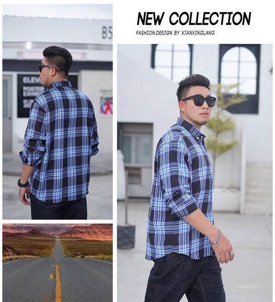 long sleeve men's shirt autumn winter large size flannel men button decorative business casual fashion yarn dyed plaid loose work offic, White;black
long sleeve men's shirt autumn winter large size flannel men button decorative business casual fashion yarn dyed plaid loose work offic, White;black