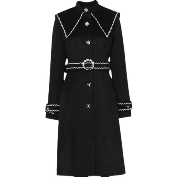 women's wool & blends autumn winter vintage big lapel woolen overcoat women single breasted slim thick coat, Black
women's wool & blends autumn winter vintage big lapel woolen overcoat women single breasted slim thick coat, Black