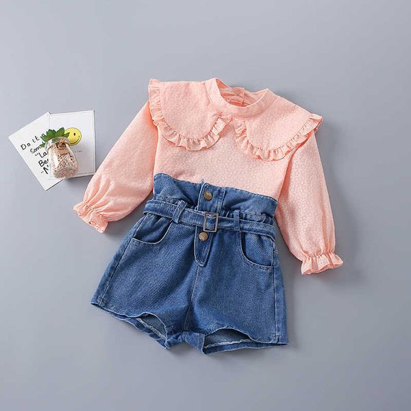 2-7 years spring girl clothing set fashion casual cute shirt + short jeans kid children girls 210615, White
2-7 years spring girl clothing set fashion casual cute shirt + short jeans kid children girls 210615, White