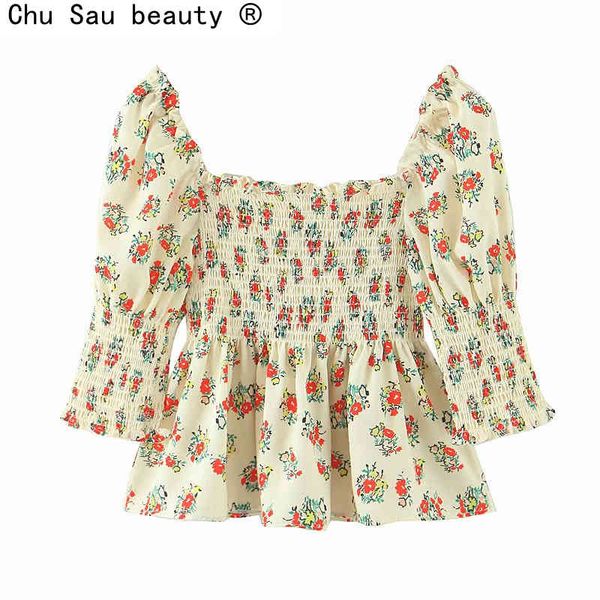 pastoral style fresh sweet print design folds puff sleeve shirt summer women's elastic waist square collar crop 210508, White
pastoral style fresh sweet print design folds puff sleeve shirt summer women's elastic waist square collar crop 210508, White