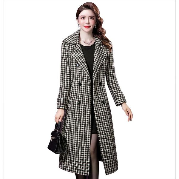 women's wool & blends houndstooth woolen jackets 2021 winter coats long thicken warm overcoat loose oversize belt vintage lady plaid co, Black
women's wool & blends houndstooth woolen jackets 2021 winter coats long thicken warm overcoat loose oversize belt vintage lady plaid co, Black