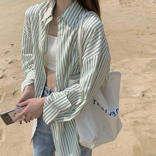 women's polos striped shirt female design sense niche 2021 summer loose long-sleeved sunscreen thin coat, White
women's polos striped shirt female design sense niche 2021 summer loose long-sleeved sunscreen thin coat, White