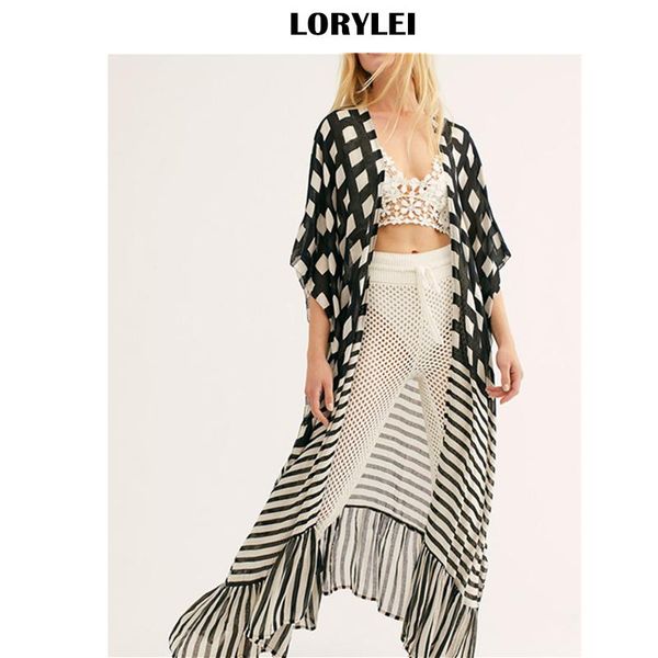 bikini cover-ups causal striped plaid patchwork printed plus size women beachwear long kimono cardigan cover up n980 women's swimwear, White;black
bikini cover-ups causal striped plaid patchwork printed plus size women beachwear long kimono cardigan cover up n980 women's swimwear, White;black