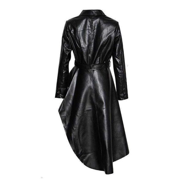 women pu leather windbreaker coats trench lapel collar long sleeve sashes irregular hem slim lady autumn coat women's & faux_yw_rw, Black
women pu leather windbreaker coats trench lapel collar long sleeve sashes irregular hem slim lady autumn coat women's & faux_yw_rw, Black