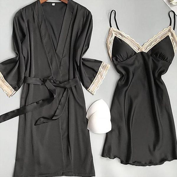 lace trim bridal wedding robe womens sleepwears set 2pcs suspender nightdress bathrobe suit spring autumn kimono bath gown, Black;red
lace trim bridal wedding robe womens sleepwears set 2pcs suspender nightdress bathrobe suit spring autumn kimono bath gown, Black;red