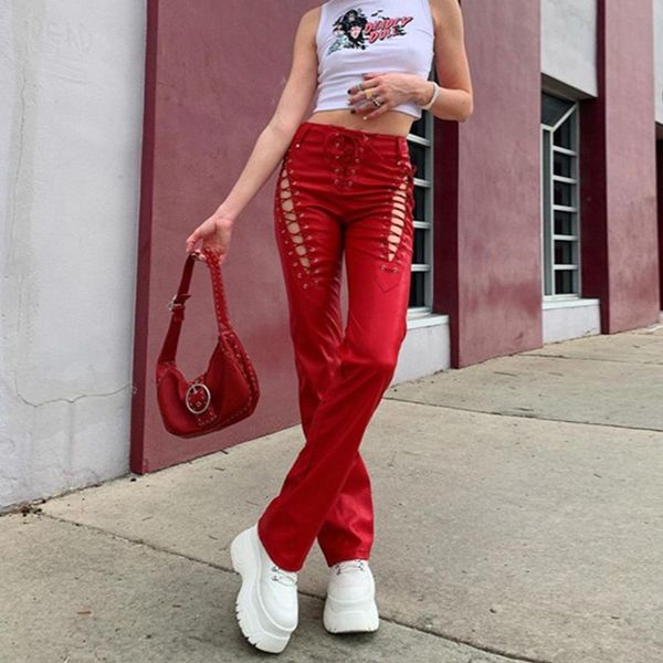 hollow out lace-up pu leather pants harajuku vintage high waist bandage red trousers grunge punk streetwear women's & capris, Black;white
hollow out lace-up pu leather pants harajuku vintage high waist bandage red trousers grunge punk streetwear women's & capris, Black;white