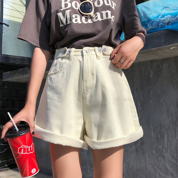 women's shorts denim female 2019 summer new wide leg high waist flanging korean version chic pants students, White;black 
women's shorts denim female 2019 summer new wide leg high waist flanging korean version chic pants students, White;black