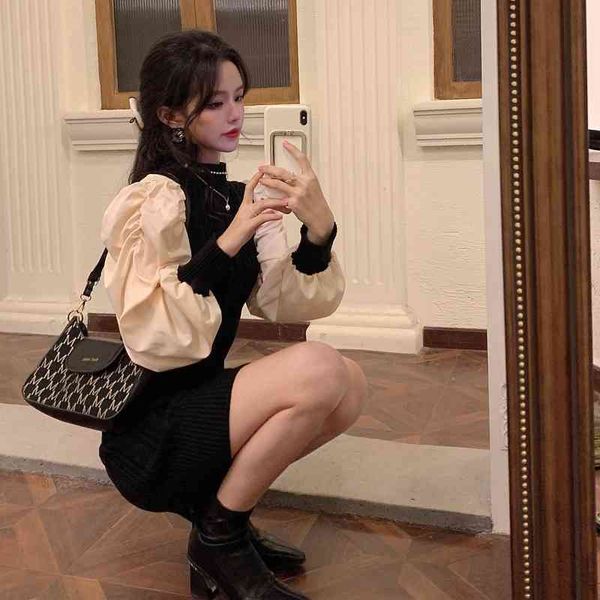 1 chic korean half turtleneck lantern sleeve dress women short casual retro slim waist patchwork knitted 210429, Black;gray
1 chic korean half turtleneck lantern sleeve dress women short casual retro slim waist patchwork knitted 210429, Black;gray