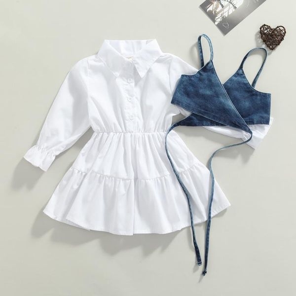 clothing sets 2 pcs kids girls dress solid color set button-down long sleeve lapel + surplice neckline spaghetti strap denim camisole, White
clothing sets 2 pcs kids girls dress solid color set button-down long sleeve lapel + surplice neckline spaghetti strap denim camisole, White