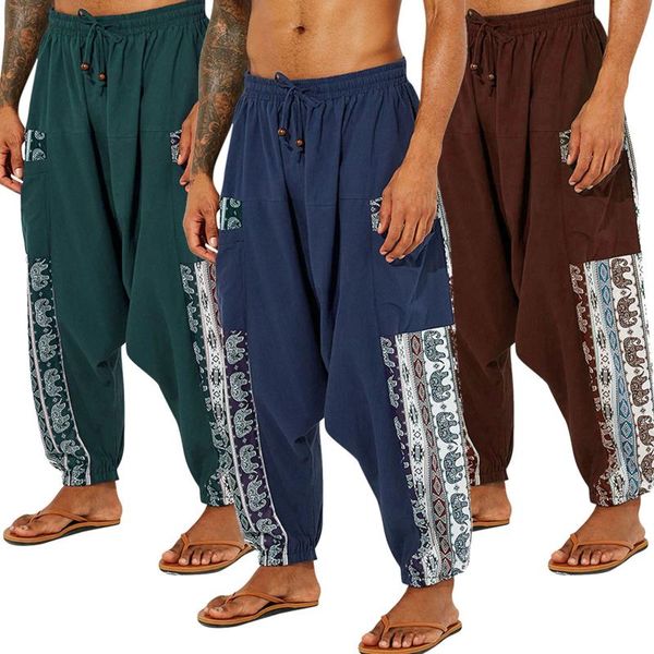 men's pants men cotton linen harem casual elastic waist trousers ethnic style vintage printed long streetwear pantalones hombre, Black
men's pants men cotton linen harem casual elastic waist trousers ethnic style vintage printed long streetwear pantalones hombre, Black
