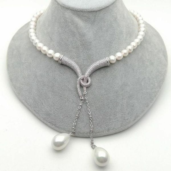 chains hand knotted 8-9mm white freshwater cultured pearl micro inlay zircon accessories necklace shell pendant long 50cm, Silver
chains hand knotted 8-9mm white freshwater cultured pearl micro inlay zircon accessories necklace shell pendant long 50cm, Silver