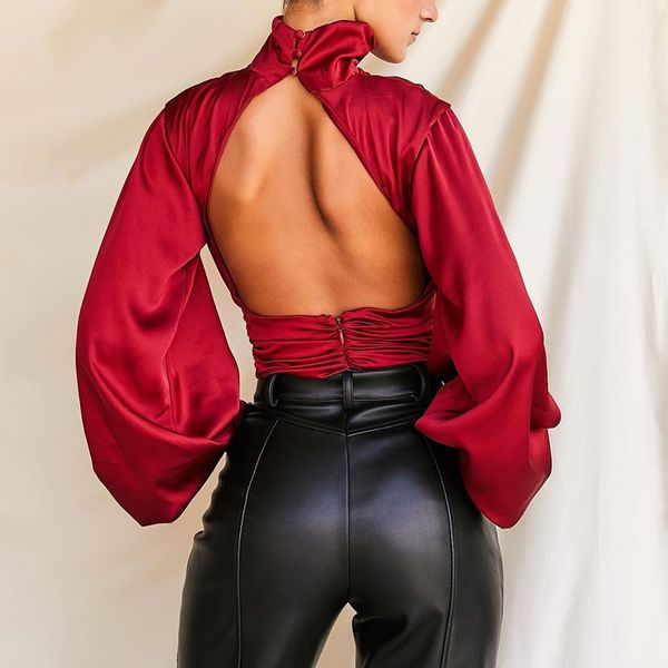 spring and autumn solid satin women's bodysuit fashion bodycon high collar folds lantern sleeve backless jumpsuit body 210514, Black;white
spring and autumn solid satin women's bodysuit fashion bodycon high collar folds lantern sleeve backless jumpsuit body 210514, Black;white