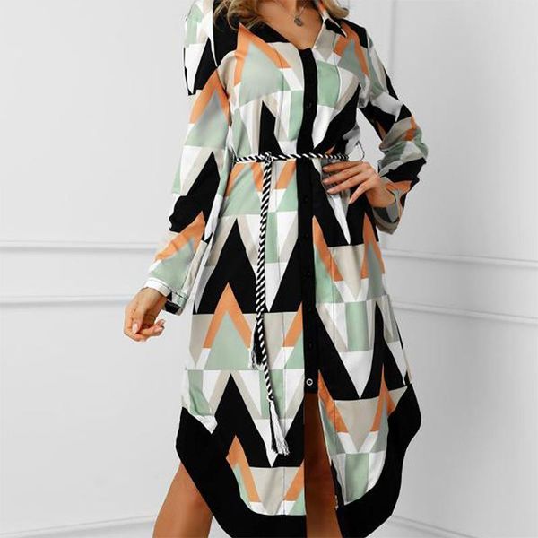 women elegant long dress geometric pattern v-neck matching shirt with belt ladies casual dresses vestidos, Black;gray
women elegant long dress geometric pattern v-neck matching shirt with belt ladies casual dresses vestidos, Black;gray