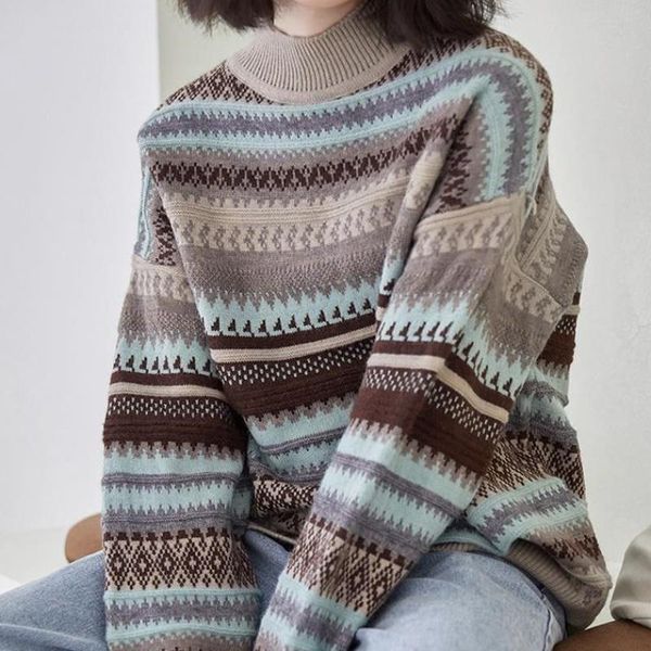 women's sweaters vintage geometric knitted sweater women fashion o neck long sleeve pullovers jumpers female thick autumn harajuku loos, White;black
women's sweaters vintage geometric knitted sweater women fashion o neck long sleeve pullovers jumpers female thick autumn harajuku loos, White;black