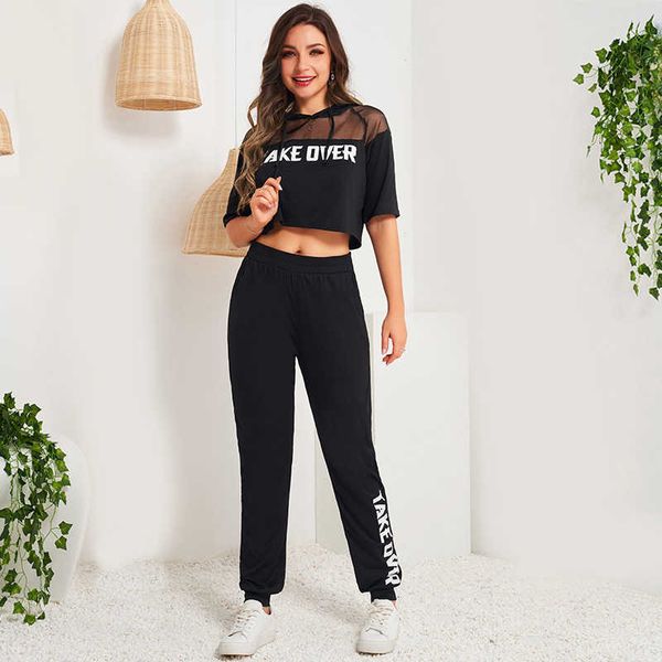 women's two piece pants summer fashion college style mesh stitching short-sleeved hooded letter printing high-waist sports suit k7, White
women's two piece pants summer fashion college style mesh stitching short-sleeved hooded letter printing high-waist sports suit k7, White