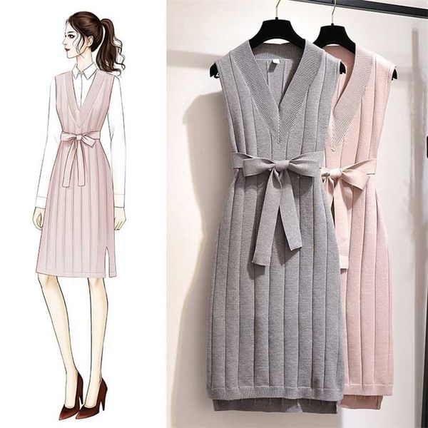 women's knitted sleeveless sweater dresses spring autumn women vest with waistband v-neck elegant casual loose shift 211220, Black;gray
women's knitted sleeveless sweater dresses spring autumn women vest with waistband v-neck elegant casual loose shift 211220, Black;gray