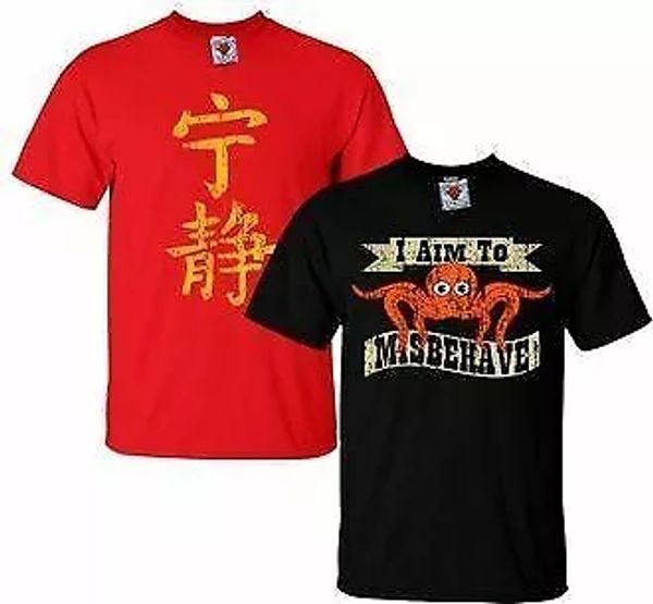men's chinese serenity and i aim to misbehave t-shirt double pack., White;black
men's chinese serenity and i aim to misbehave t-shirt double pack., White;black