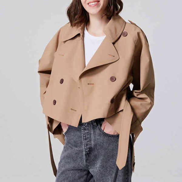 in spring autumn 2021, khaki women's short windbreaker, double button raincoat and long sv with lace, Black;brown
in spring autumn 2021, khaki women's short windbreaker, double button raincoat and long sv with lace, Black;brown