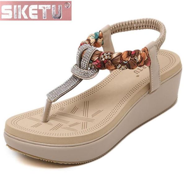 shoes woman flat sandals pu nationality bohemia women's elastic band rhinestone wedge foreign trade, Black 
shoes woman flat sandals pu nationality bohemia women's elastic band rhinestone wedge foreign trade, Black