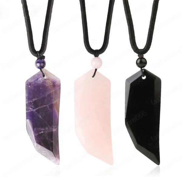 natural stone crystal necklace knife semi precious pendant tiger eye howlite pink quartz obsidian men's necklaces rope, Silver
natural stone crystal necklace knife semi precious pendant tiger eye howlite pink quartz obsidian men's necklaces rope, Silver