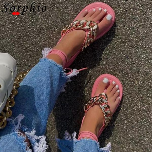 sandals for woman flip-flop flat ankle strap lace-up metal chain decoration pink thick buttom comfy shoes, Black
sandals for woman flip-flop flat ankle strap lace-up metal chain decoration pink thick buttom comfy shoes, Black