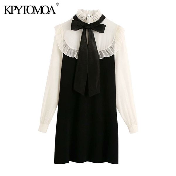 women fashion with tied organza patchwork knitted mini dress vintage high collar long sleeve female dresses mujer 210421, Black;gray
women fashion with tied organza patchwork knitted mini dress vintage high collar long sleeve female dresses mujer 210421, Black;gray