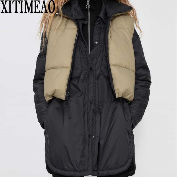 za women wear both positive and negativethick warm parkas coat vintage drawstring female sleeveless cotton vest outerwear 210602, Black;white
za women wear both positive and negativethick warm parkas coat vintage drawstring female sleeveless cotton vest outerwear 210602, Black;white