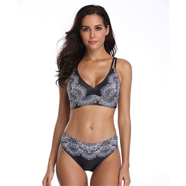 women's swimwear bikini set plus size women bikinis push up two piece swimsuit biquini bathing suit retro print womens swim wear, White;black
