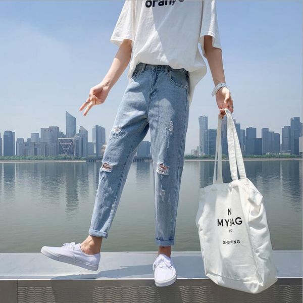 very good hole mens four seasons new year men's jeans ljn083a loose straight trend casual cropped trousers men jean nice gift give you, Blue
very good hole mens four seasons new year men's jeans ljn083a loose straight trend casual cropped trousers men jean nice gift give you, Blue