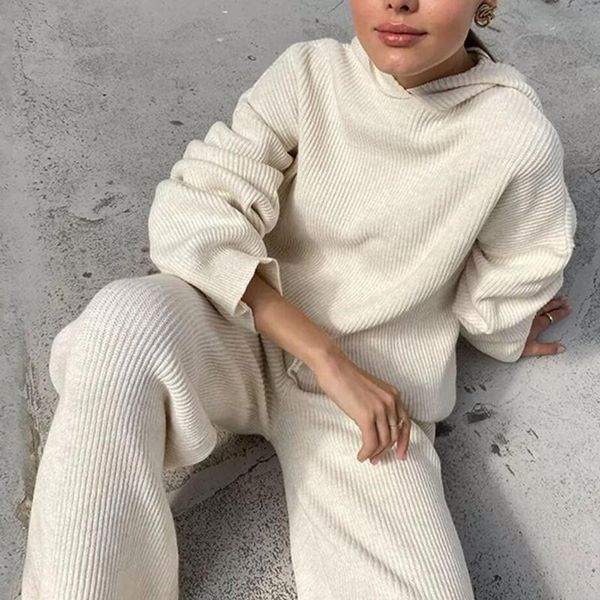 women's two piece pants sets women homewear spring rib knitted soft pajamas casual solid loose hooded and wide leg suit sportswear, White
women's two piece pants sets women homewear spring rib knitted soft pajamas casual solid loose hooded and wide leg suit sportswear, White