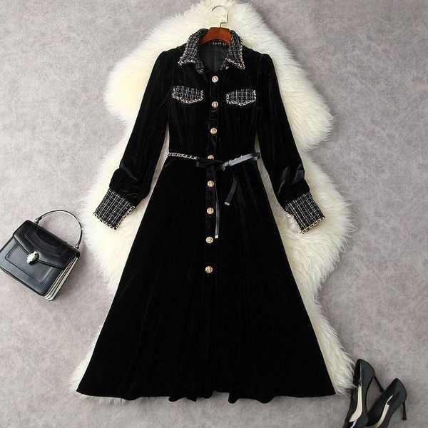 casual dresses french 2021 autumn/winter women's retro black velvet lapel single breasted waist full-length a-word dress, Black;gray
casual dresses french 2021 autumn/winter women's retro black velvet lapel single breasted waist full-length a-word dress, Black;gray