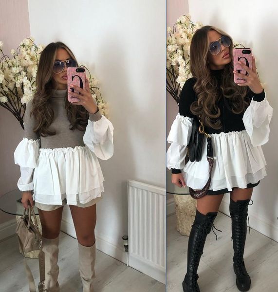 women's t-shirt women turtleneck sweater casual long sleeve ruffle trim patchwork knit pullover fashion leisure trendy spring autumn da, White
women's t-shirt women turtleneck sweater casual long sleeve ruffle trim patchwork knit pullover fashion leisure trendy spring autumn da, White
