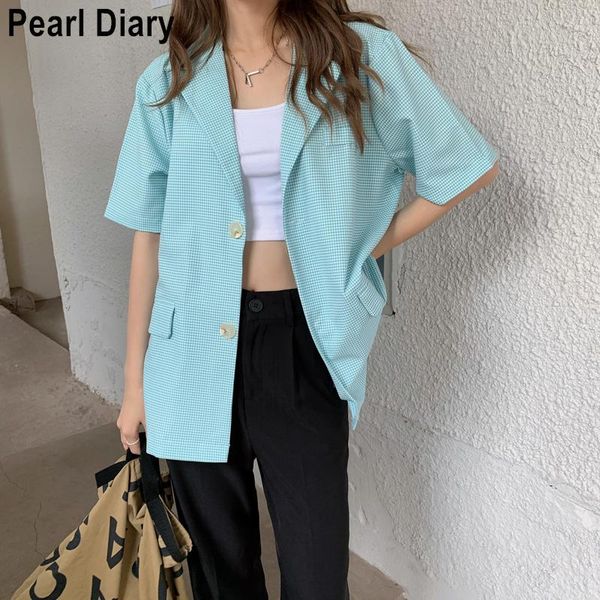 women's jackets korean style plaid short sleeve women summer loose single breasted turn down collar female casual coat vintage 2021, Black;brown
women's jackets korean style plaid short sleeve women summer loose single breasted turn down collar female casual coat vintage 2021, Black;brown