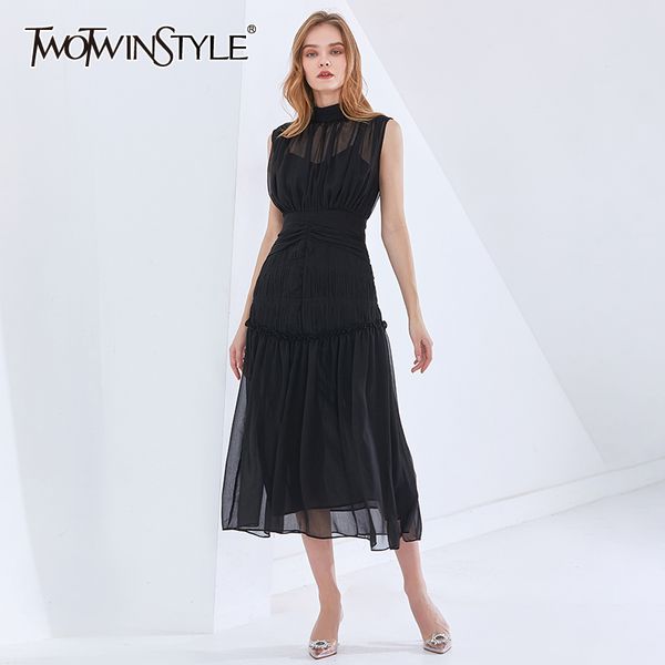 twotwinstyle black temperament dress female o neck sleeveless high waist ruched midi dresses female fashion new summer stylish 210428, Black;gray
twotwinstyle black temperament dress female o neck sleeveless high waist ruched midi dresses female fashion new summer stylish 210428, Black;gray