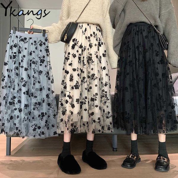 flocking flower high waist skirt fashion woman midi long pleated skirt korean vintage winter autumn black mesh tulle skirt 210619
flocking flower high waist skirt fashion woman midi long pleated skirt korean vintage winter autumn black mesh tulle skirt 210619