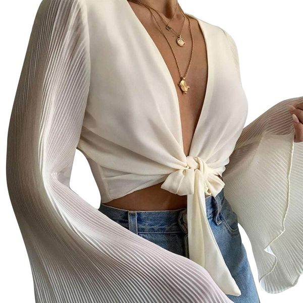women's blouses & shirts spring flare long sleeve beach blouse solid deep v neck women shirt blusas summer tie-up hollow out stree, White
women's blouses & shirts spring flare long sleeve beach blouse solid deep v neck women shirt blusas summer tie-up hollow out stree, White