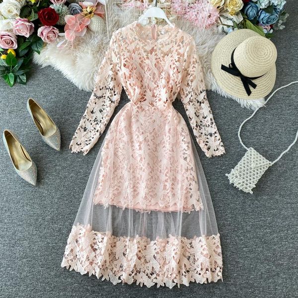 casual dresses white/black/pink hollow out lace party 2021 spring autumn elegant o-neck long sleeve midi dress women, Black;gray
casual dresses white/black/pink hollow out lace party 2021 spring autumn elegant o-neck long sleeve midi dress women, Black;gray