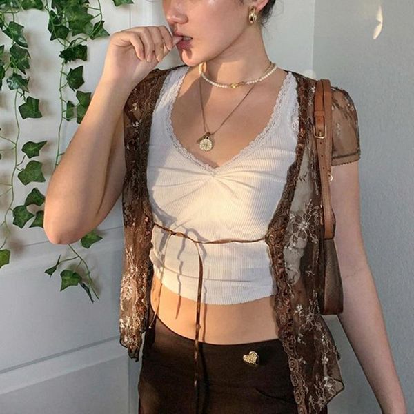 women's t-shirt ly cardigan style see-through lace crop outer wear v-neck short-sleeved tie-up for women spring summer vk-ing, White
women's t-shirt ly cardigan style see-through lace crop outer wear v-neck short-sleeved tie-up for women spring summer vk-ing, White