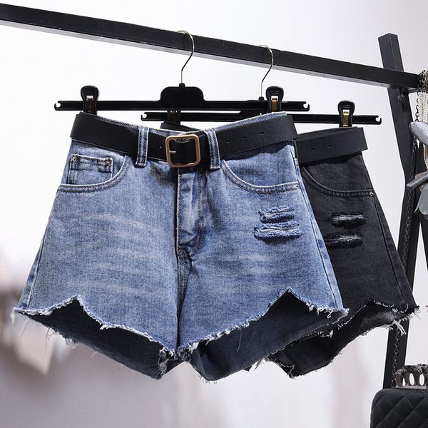 women's shorts irregularly trimmed 2021 korean 200 kg plus fat mm perforated pants summer jeans women, White;black
women's shorts irregularly trimmed 2021 korean 200 kg plus fat mm perforated pants summer jeans women, White;black