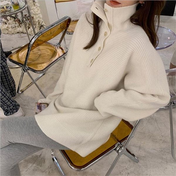 women's sweaters turtleneck sweater women 2021 autumn winter simple lazy loose large size pullover button knitted thick female, White;black
women's sweaters turtleneck sweater women 2021 autumn winter simple lazy loose large size pullover button knitted thick female, White;black