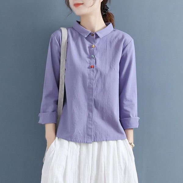 women's blouses & shirts cotton linen vintage solid women sumemr button turn-down collar casual all match female outwear coats, White
women's blouses & shirts cotton linen vintage solid women sumemr button turn-down collar casual all match female outwear coats, White